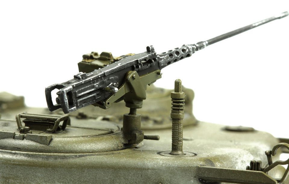 Close-up of the completed Meng 1:35 M4A3(76)W Sherman U.S. Medium Tank featuring the .50 caliber M2 Browning machine gun and turret details
