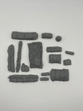 Value Gear 1/35 Universal Stowage Set #29 with resin tarps, bedrolls, cargo bundles, crates, and camouflage net for military model vehicles and dioramas.