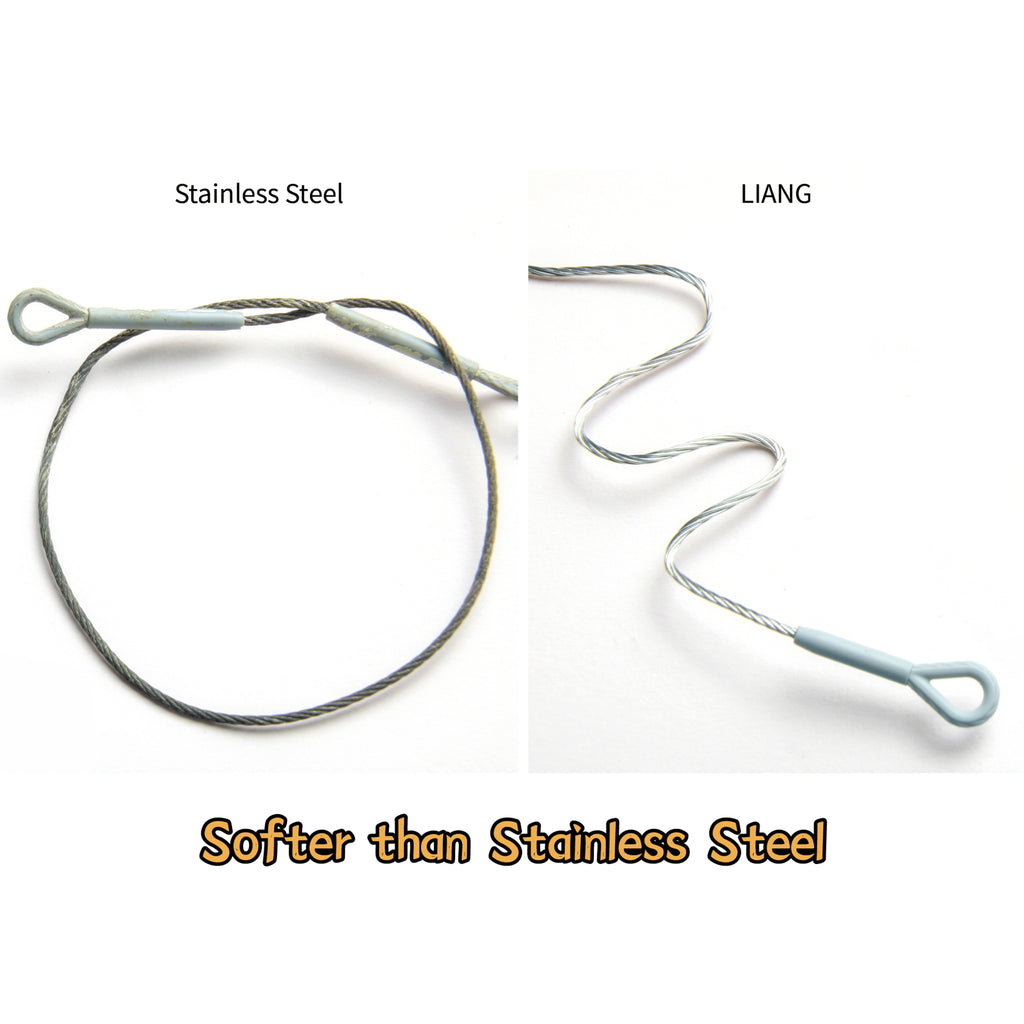 Liang Model Soft Tow Cable compared with conventional stainless-steel tow cable material, highlighting the softer and more flexible Liang cable.