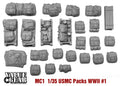 Value Gear Italeri/Tamiya M101 Trailer Load Set #1 1/35 resin cargo load featuring wooden crates, fuel drums, jerry cans, bedrolls, tarps, and stowage packs, designed to fit the Italeri and Tamiya M101 military trailer model kits.