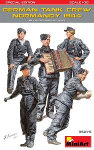 MiniArt 1:35 German Tank Crew Normandy 1944 plastic figure set with five WWII German crew figures and accessories.