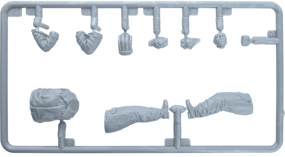 Plastic sprue with figure parts included in the MiniArt 1:35 Soviet Tank Crew 1970–1980s Winter Uniform kit