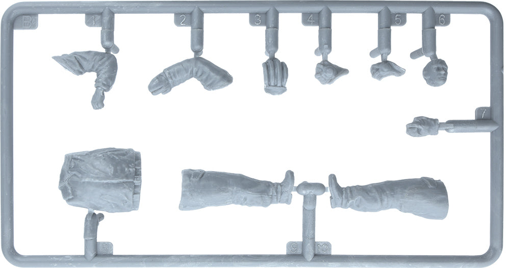 Plastic sprue with figure parts for the MiniArt 1:35 Soviet Tank Crew 1970–1980s Winter Uniform figure set