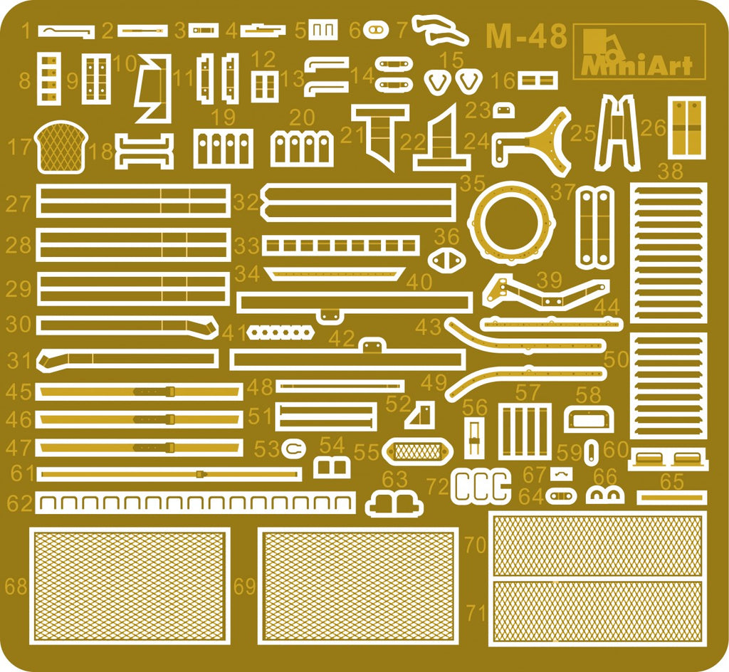 Photo-etched detail parts included with the MiniArt 1:35 T-55A Early Mod. 1965 model kit