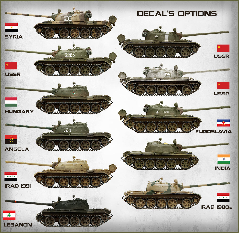 Painting guide showing ten marking options for the MiniArt 1:35 T-55 Soviet Medium Tank model kit