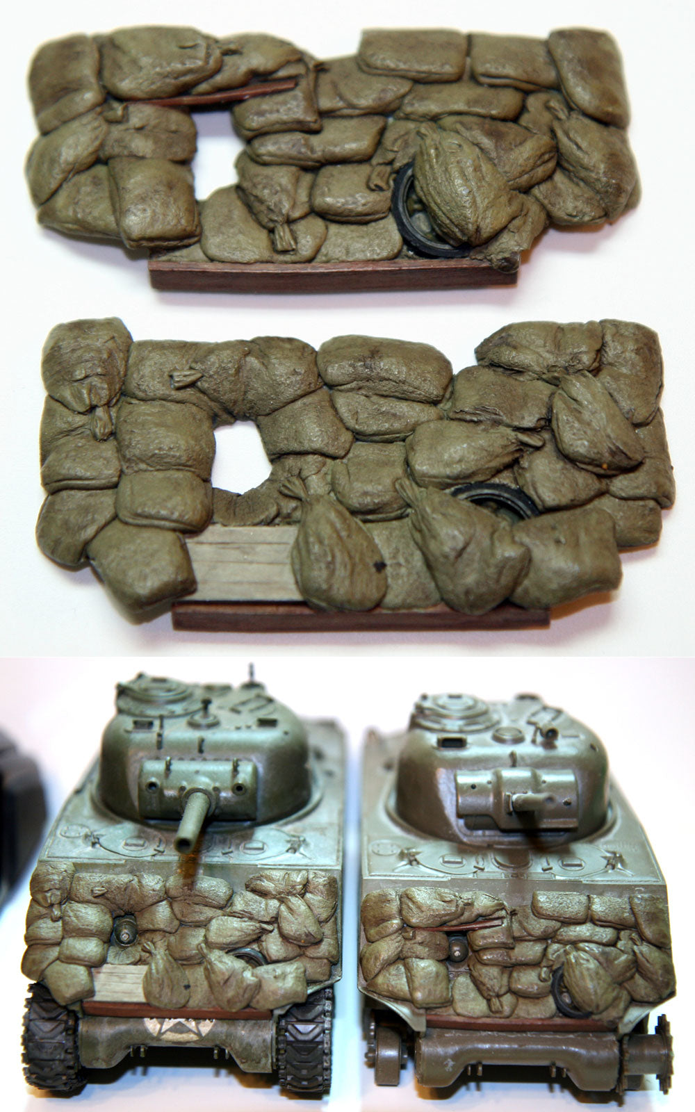 Value Gear 1/35 Sherman sandbag front armor set (2-pack) for M4A3 Sherman tanks with resin sandbags, spare road wheel, and stowage details