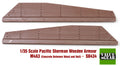 Two pieces of Pacific Sherman Wooden Armour M4A3 with Value Gear logo on a white background