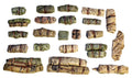 Value Gear 1/35 Universal Tents & Tarps Set #10 painted sample featuring rolled tarps, bedrolls, canvas packs, tool bundles, and military stowage accessories for WWII tanks, trucks, armored vehicles, and scale model dioramas.