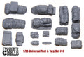 Value Gear Universal Tent & Tarp Set #18 1/35 resin accessory set featuring rolled tents, tarps, bedrolls, cargo bundles, and wooden pallets for WWII military vehicles, tanks, trucks, and realistic scale model dioramas.