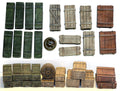 Value Gear WC5 1/35 Universal Wooden Crates Set #5 resin accessory set with assorted wooden shipping crates, ammunition boxes, storage chests, spare road wheel, and cargo for military vehicle models and dioramas.