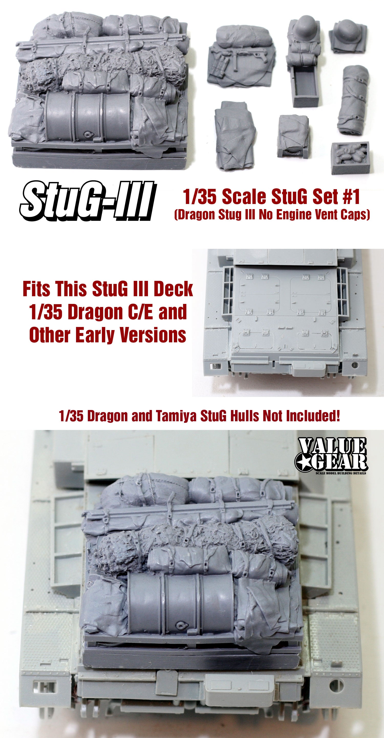 Value Gear 1/35 StuG III Set #1 resin stowage set for Dragon StuG III C, E, and early version scale model kits