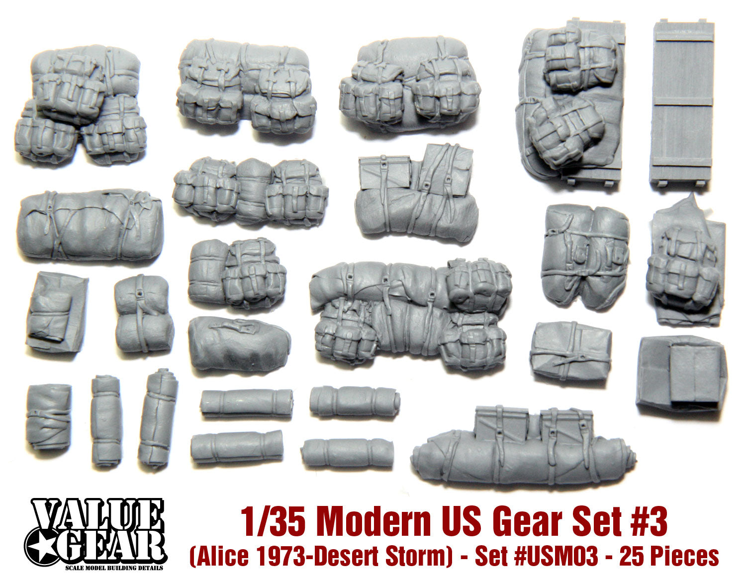 Value Gear 1/35 Modern US Gear Set #3 resin stowage set with 25 pieces for military vehicle scale models