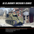 Academy 13279 U.S. Army M36B1 GMC 1/35 scale plastic model kit box art, 90mm tank destroyer on a Sherman hull in a ruined town