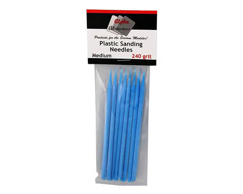 Alpha Abrasives APA0402 Medium 240 grit plastic sanding needles for precision model finishing.