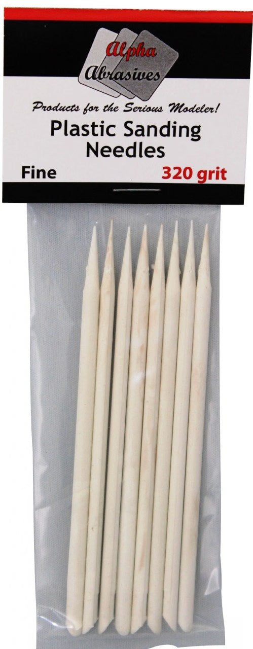 Alpha Abrasives APA0403 Fine 320 grit plastic sanding needles for precision model finishing.