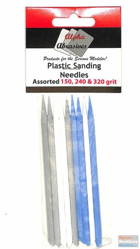 Alpha Abrasives APA0404 assorted plastic sanding needles in 150, 240 and 320 grit.