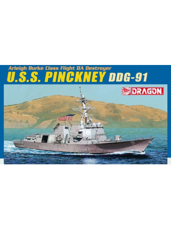 Dragon 1/700 USS Pinckney DDG-91 plastic model kit featuring the U.S. Navy Arleigh Burke-class Flight IIA guided missile destroyer with detailed modern warship box art.