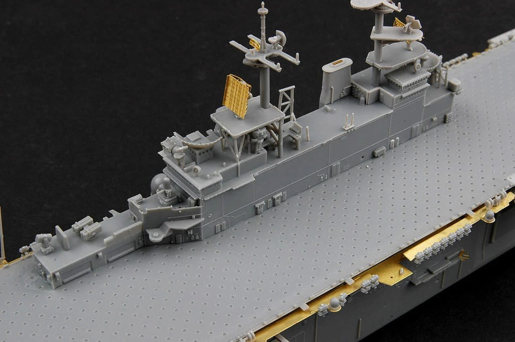Top view of the Hobby Boss 1/700 USS Boxer LHD-4 island and textured flight deck