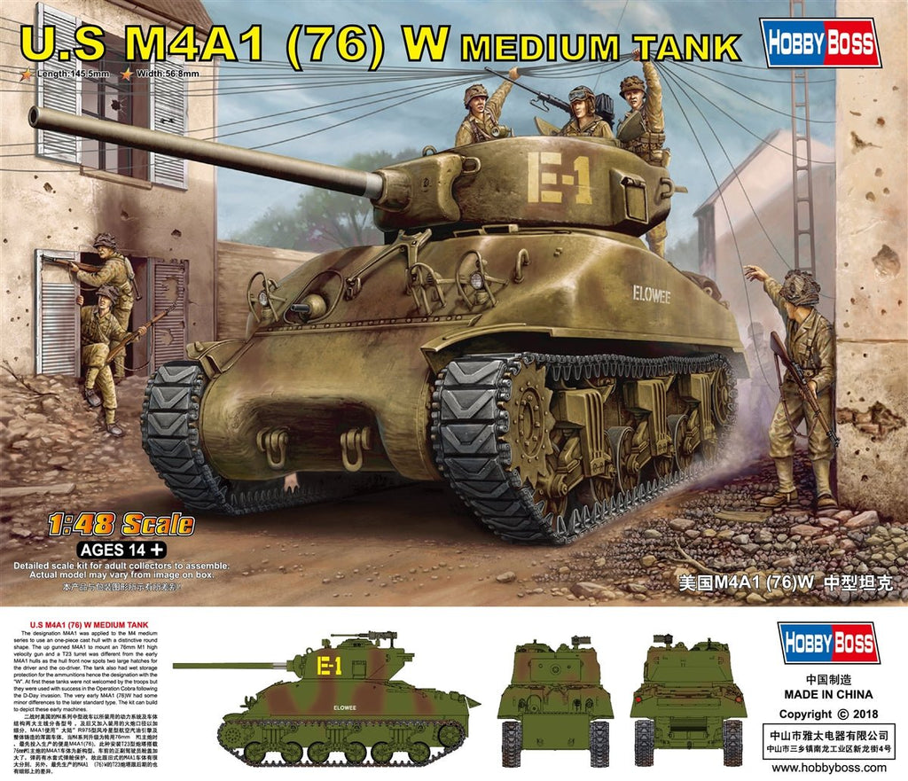 HobbyBoss 84801 1/48 U.S. M4A1 76(W) Sherman Medium Tank - Battle Born Hobby