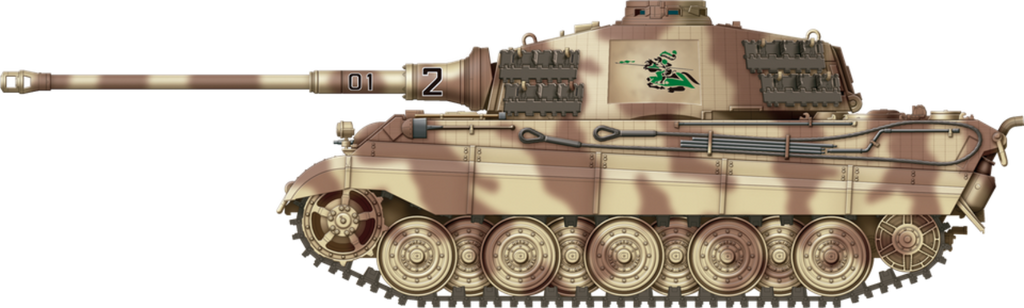 Model of a military tank with camouflage pattern on a white background