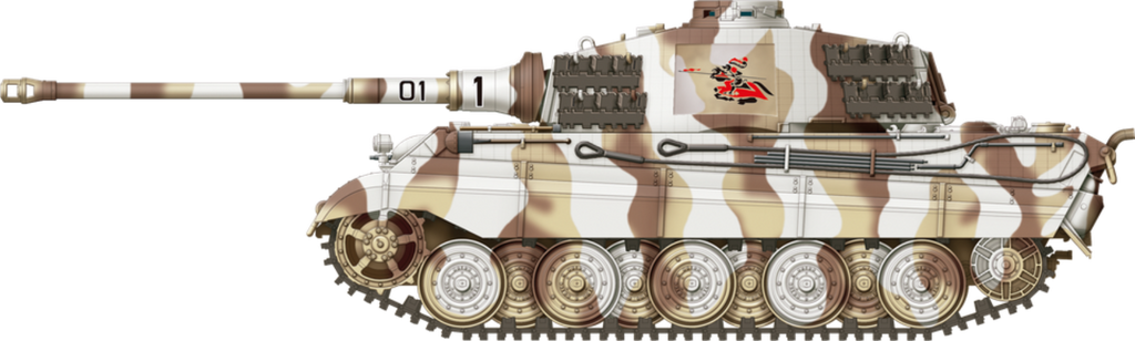 Camouflage military tank with a visible brand logo on a white background
