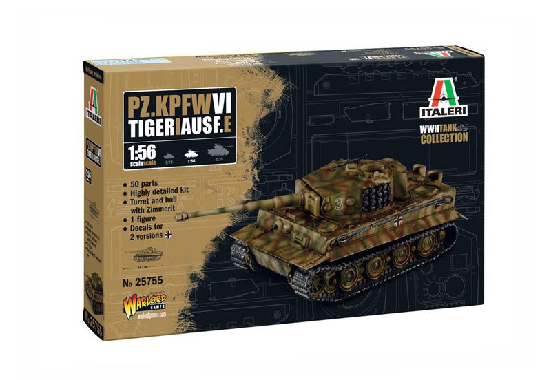 Italeri 1/56 Tiger I Ausf. E WWII Tank Model Kit 25755 - Battle Born Hobby