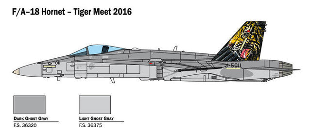F/A-18 Hornet aircraft with Tiger Meet 2016 livery on a white background
