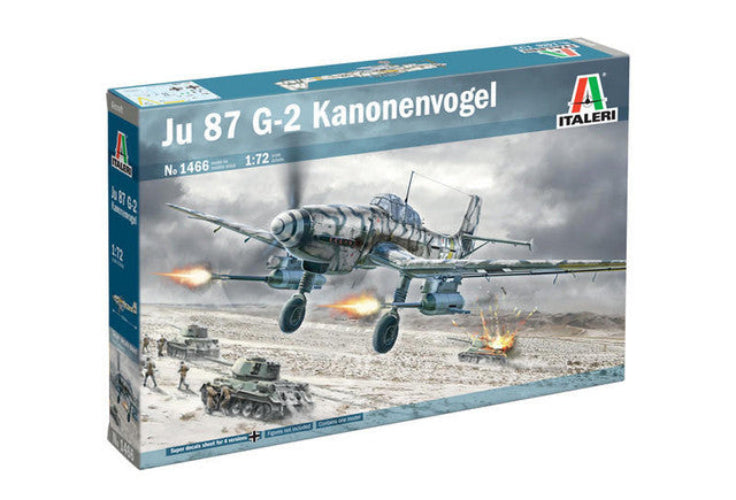 Model airplane kit box for Ju 87 G-2 Kanonenvogel by Italeri on a white background