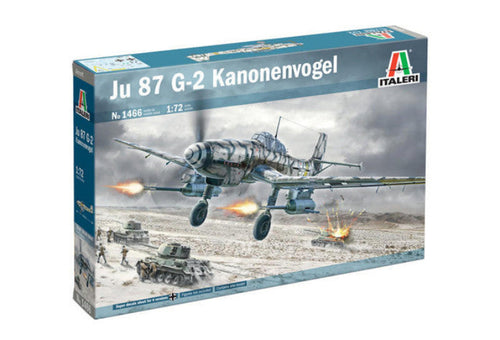 Model airplane kit box for Ju 87 G-2 Kanonenvogel by Italeri on a white background