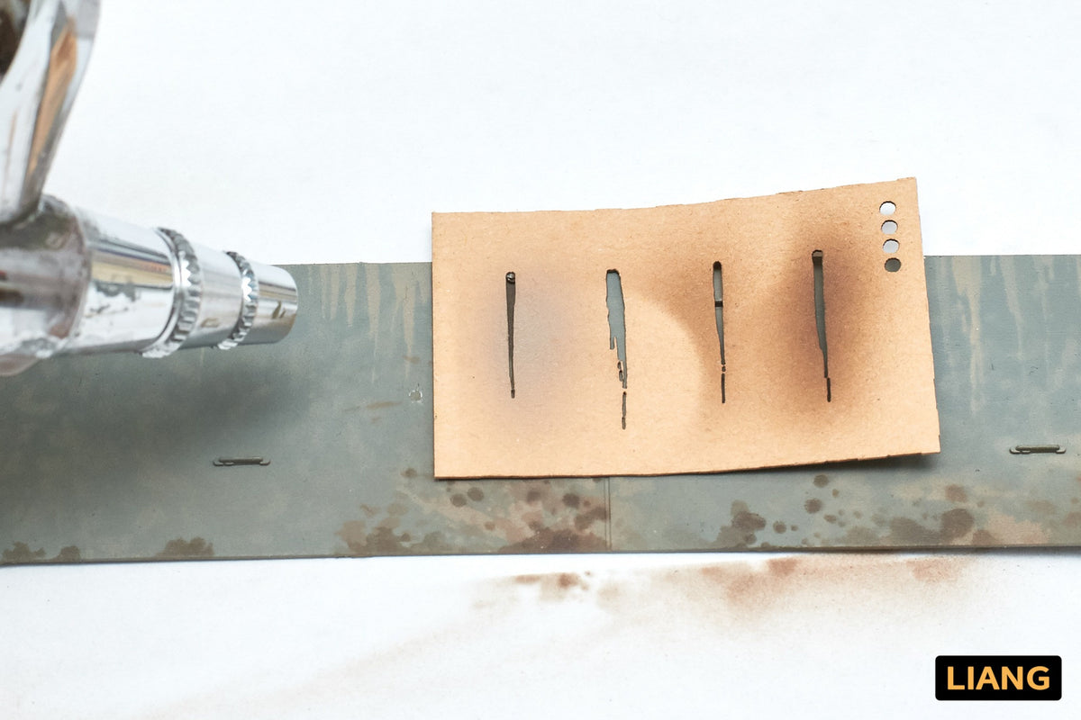 Liang Streaking and Wet Effects Airbrush Stencils 0002 airbrush application on scale model armor