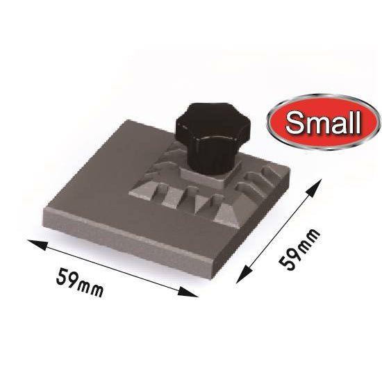 Master Tools 09933 small photo-etched parts bender with tightening knob, 59 x 59 mm base, shown with dimensions.