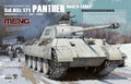 Meng 1:35 Sd.Kfz. 171 Panther Ausf. A Early German Medium Tank plastic model kit box art featuring a winter whitewashed Panther tank