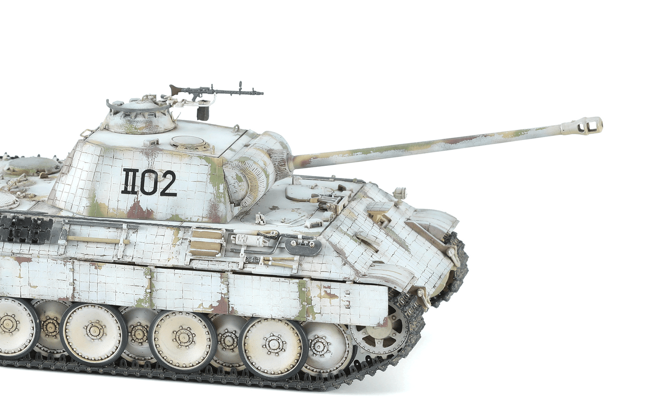 Right-side view of the completed Meng 1:35 Sd.Kfz. 171 Panther Ausf. A Early highlighting the Zimmerit coating, suspension, and side armor