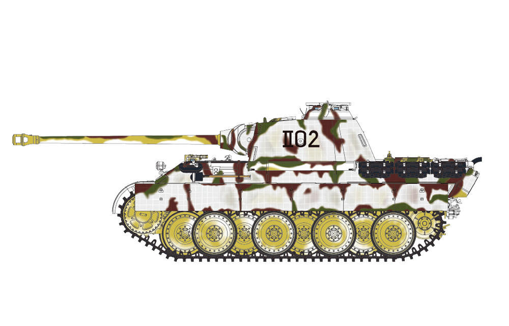 Marking option for the Meng 1:35 Sd.Kfz. 171 Panther Ausf. A Early depicting turret number 102 with winter whitewash camouflage and Zimmerit coating