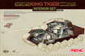 Model kit of a German heavy tank Sd.Kfz.182 King Tiger interior set on a beige background with text and logos.