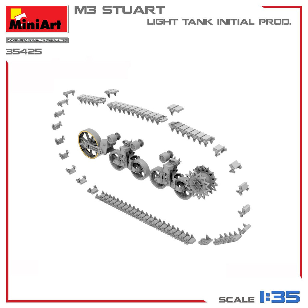 MiniArt 1:35 M3 Stuart Initial Production Plastic Model Kit - Battle Born Hobby