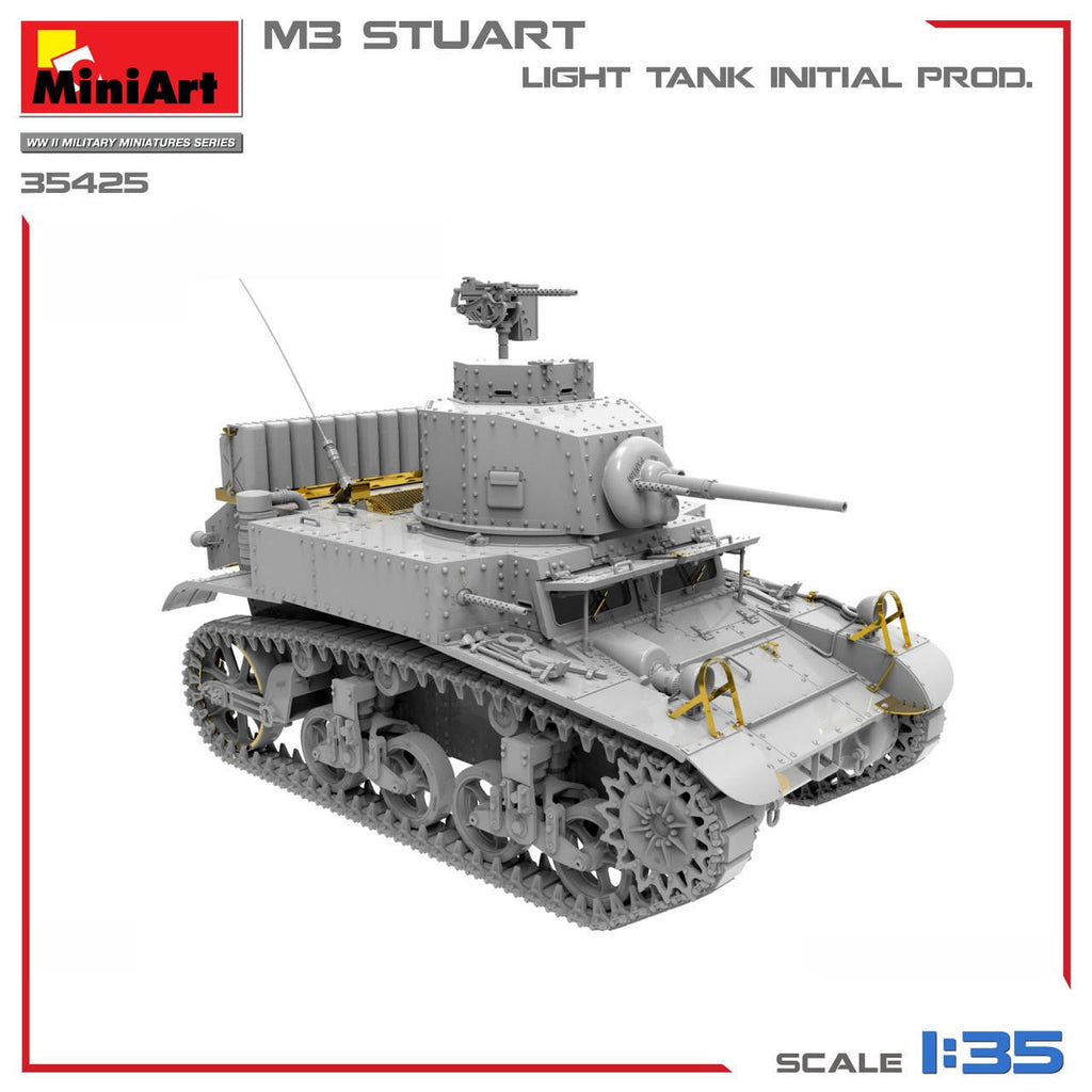 MiniArt 1:35 M3 Stuart Initial Production Plastic Model Kit - Battle Born Hobby