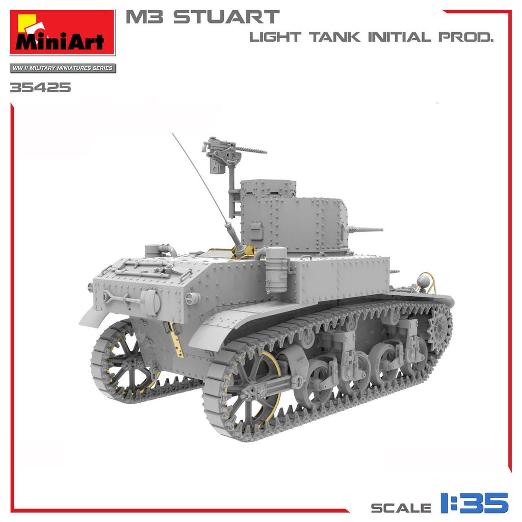 MiniArt 1:35 M3 Stuart Initial Production Plastic Model Kit - Battle Born Hobby