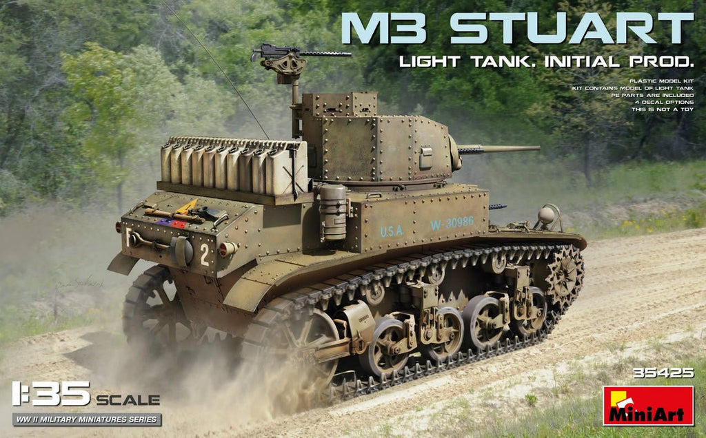 MiniArt 1:35 M3 Stuart Initial Production Plastic Model Kit - Battle Born Hobby