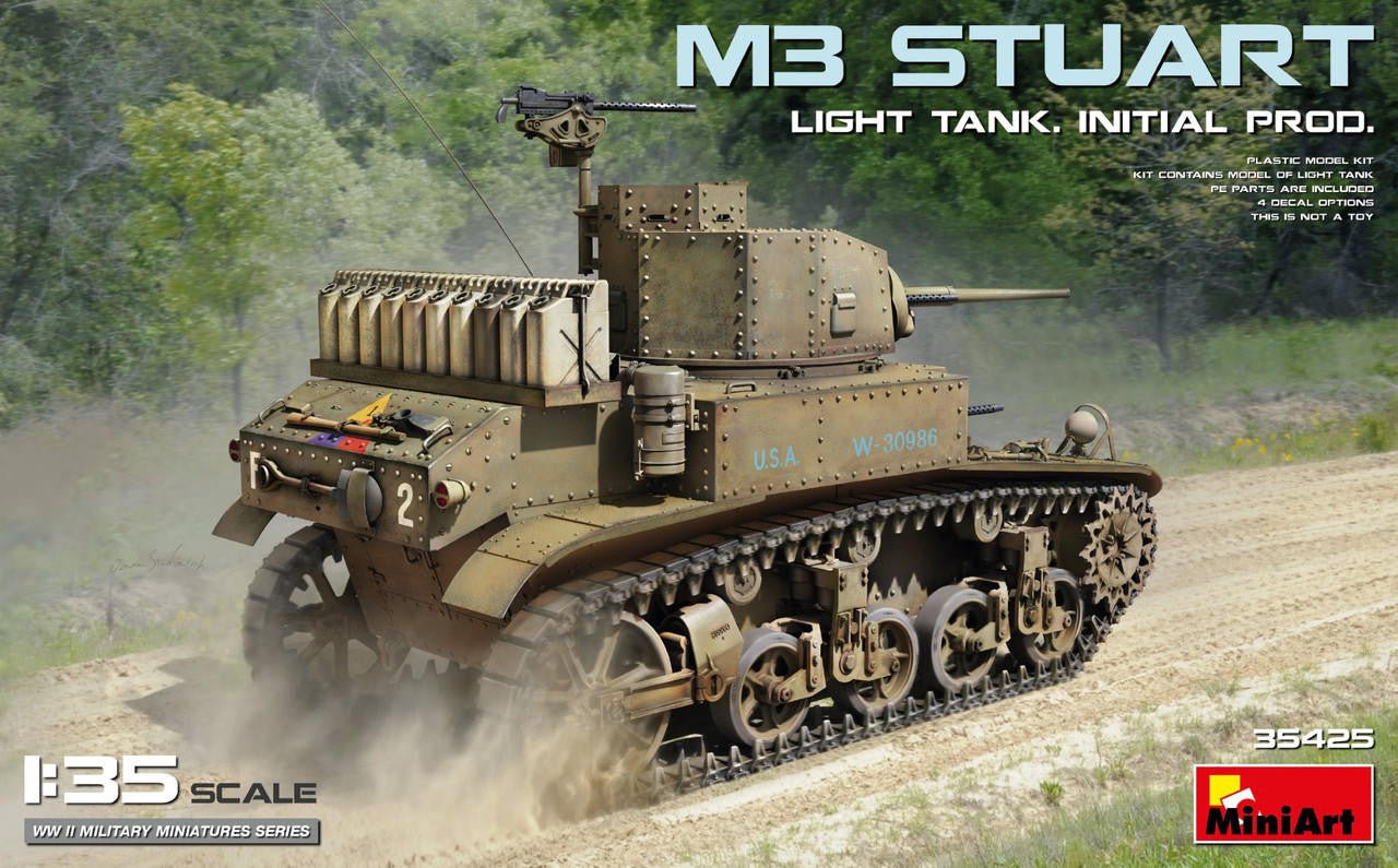 MiniArt 1:35 M3 Stuart Initial Production Plastic Model Kit - Battle Born Hobby
