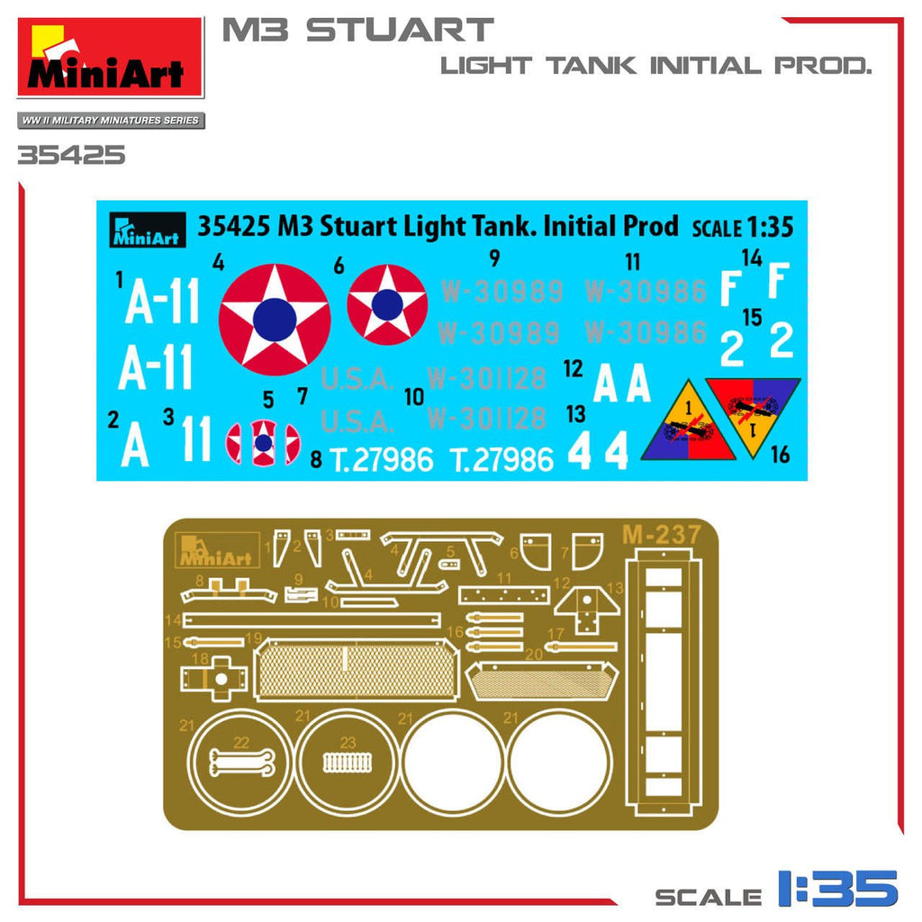 MiniArt 1:35 M3 Stuart Initial Production Plastic Model Kit - Battle Born Hobby