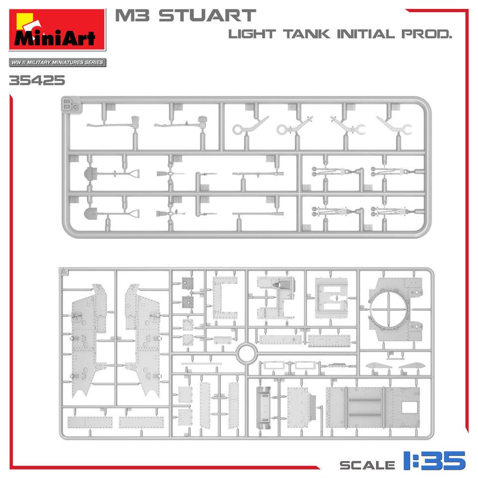 MiniArt 1:35 M3 Stuart Initial Production Plastic Model Kit - Battle Born Hobby