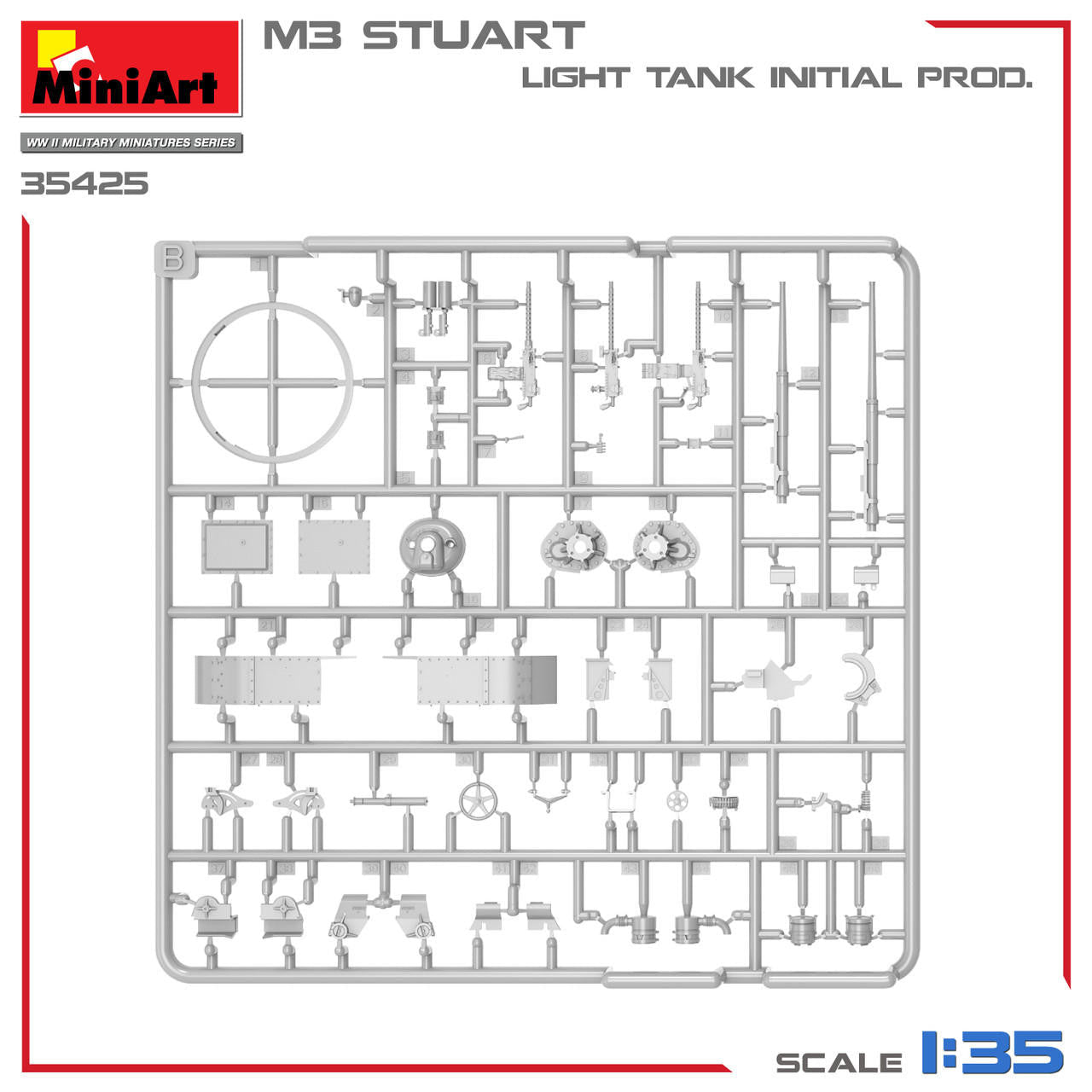 MiniArt 1:35 M3 Stuart Initial Production Plastic Model Kit - Battle Born Hobby