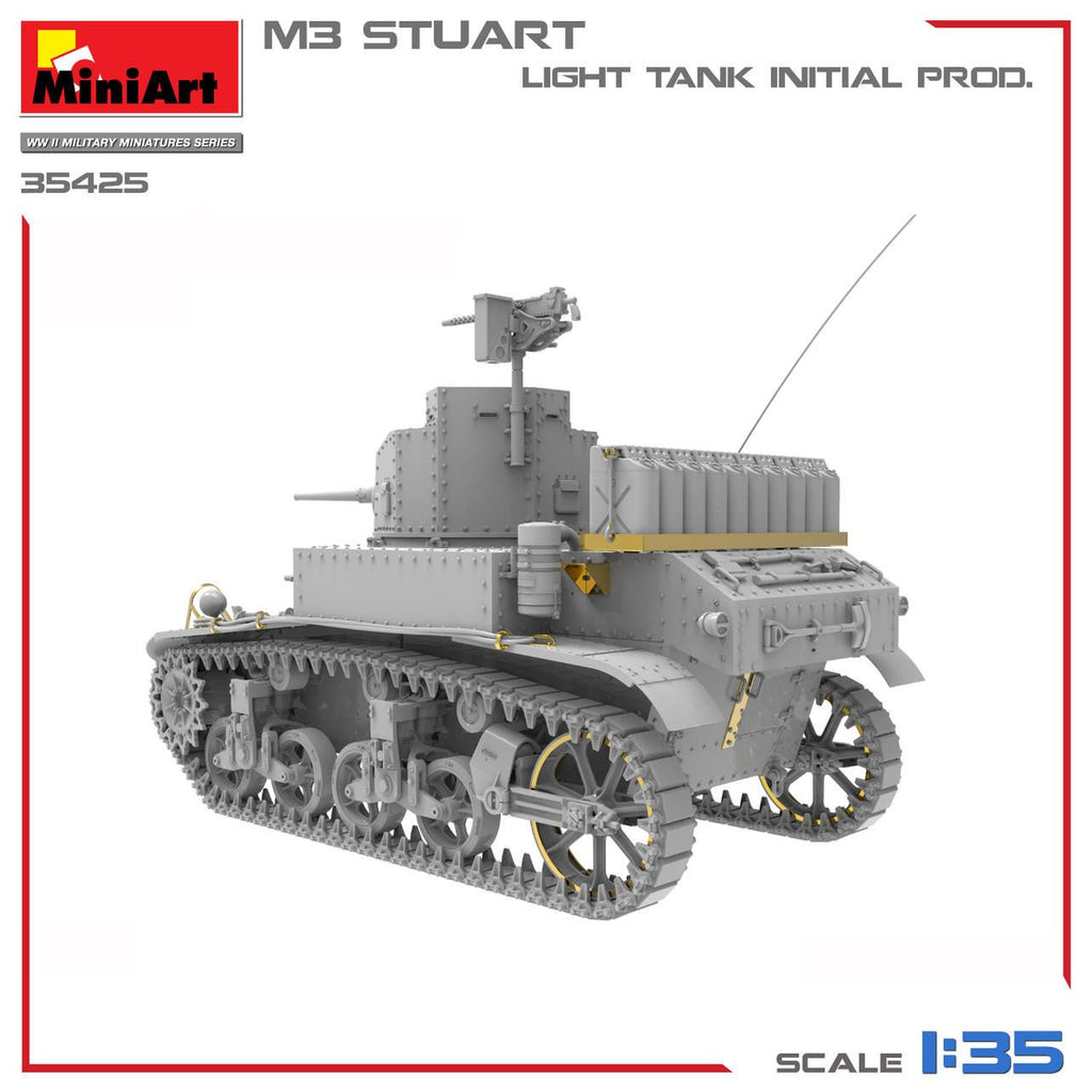 MiniArt 1:35 M3 Stuart Initial Production Plastic Model Kit - Battle Born Hobby