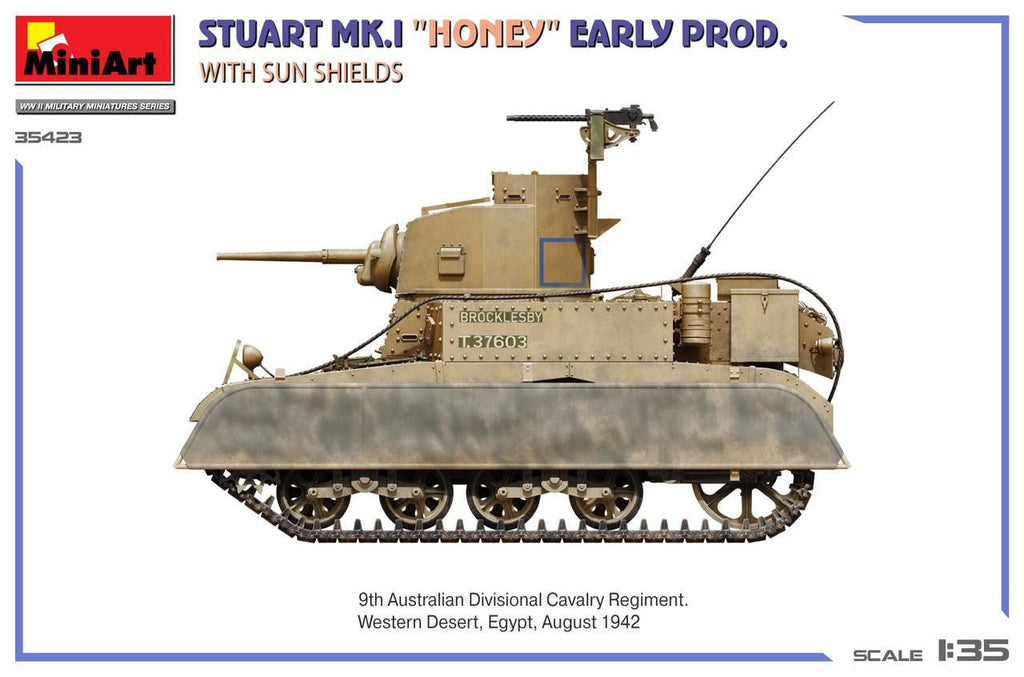 MiniArt 1:35 Stuart Mk.I Honey Early Production with Sun Shields Plastic Model Kit - Battle Born Hobby