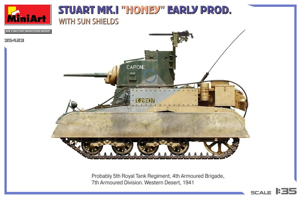 MiniArt 1:35 Stuart Mk.I Honey Early Production with Sun Shields Plastic Model Kit - Battle Born Hobby