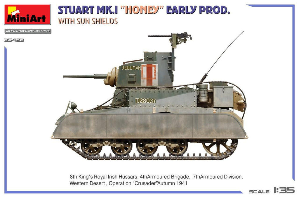 MiniArt 1:35 Stuart Mk.I Honey Early Production with Sun Shields Plastic Model Kit - Battle Born Hobby