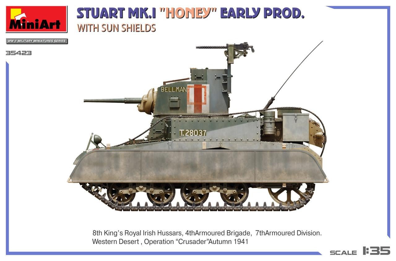 MiniArt 1:35 Stuart Mk.I Honey Early Production with Sun Shields Plastic Model Kit - Battle Born Hobby