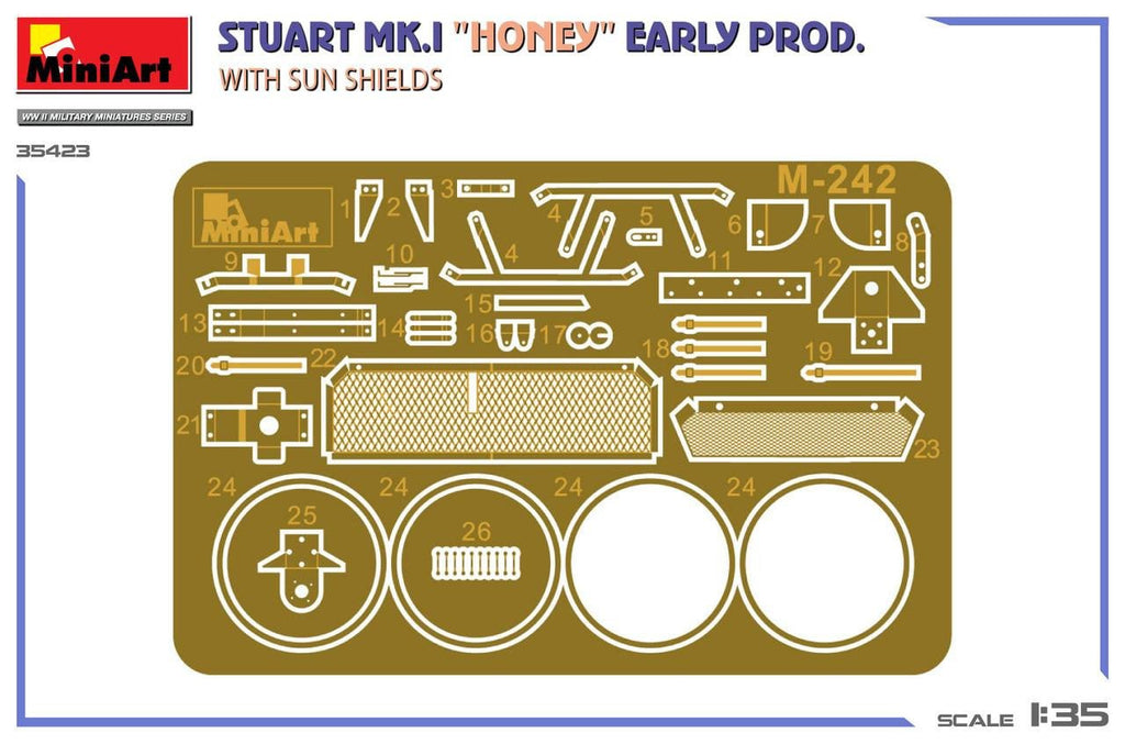 MiniArt 1:35 Stuart Mk.I Honey Early Production with Sun Shields Plastic Model Kit - Battle Born Hobby