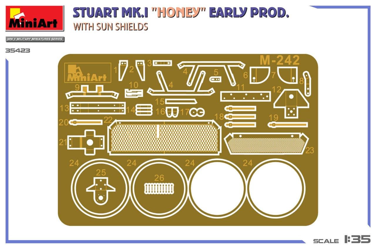 MiniArt 1:35 Stuart Mk.I Honey Early Production with Sun Shields Plastic Model Kit - Battle Born Hobby